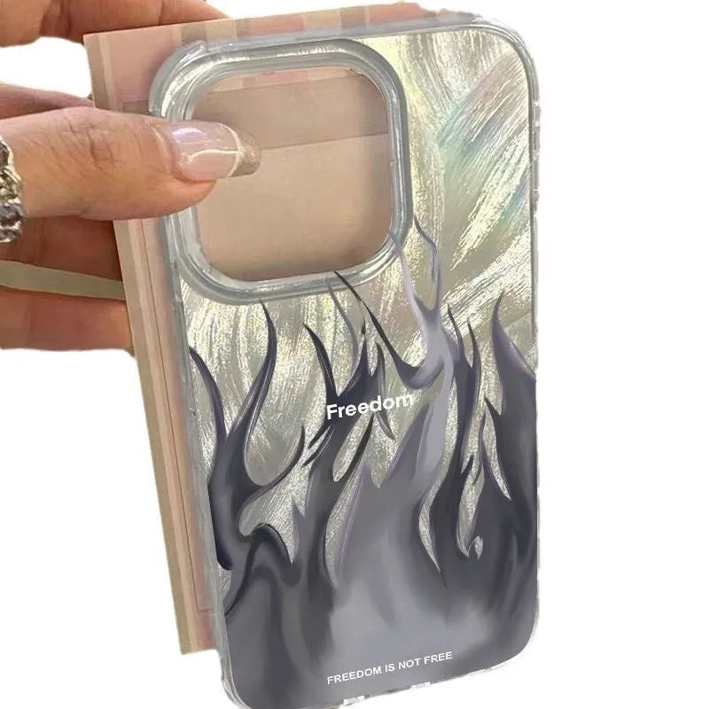 Silicone iPhone case with colourful flame pattern design for Apple iPhone 7 to 16 models