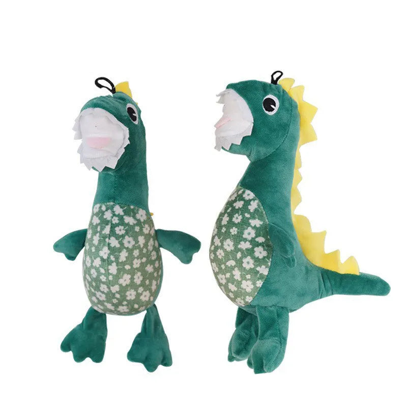 Green plush squeaky dog toy for small puppies, 26x14cm, with chewable texture