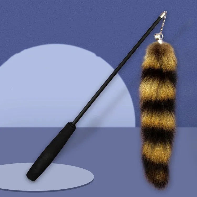 Black cat toy wand with long elastic string for interactive indoor play