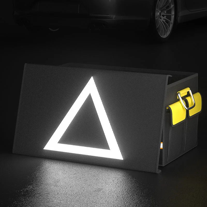Black and yellow foldable fabric car boot storage organiser bag with handle