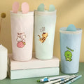 Canvas pencil bag with round Korean-style cartoon pattern, 193 x 72 mm, for junior high school pupils