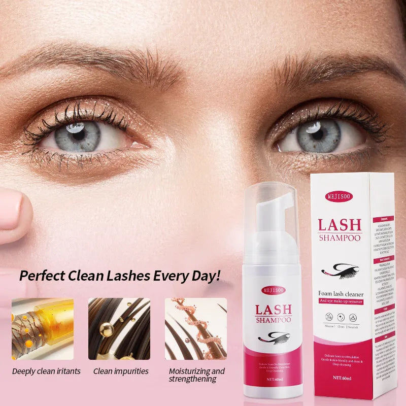 60ml eyelash cleaning mousse bottle for false lash removal, 3.7cm diameter.