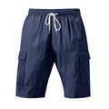 Men's linen blend casual shorts with multiple pockets in light blue colour showing loose-fit design