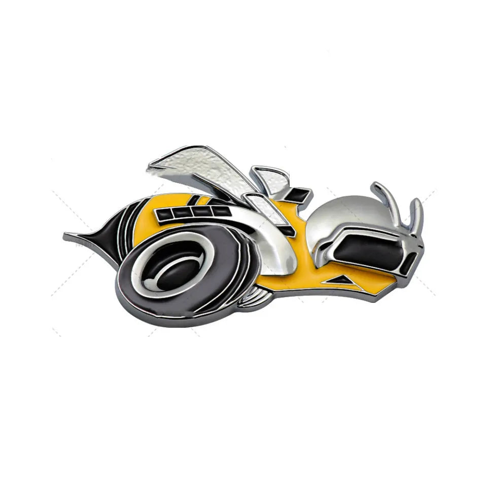 Pair of large zinc alloy bumper stickers with Big Bee label design in yellow and silver colours.