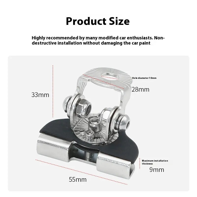 Black stainless steel car hood universal bracket clip holding an LED tube under vehicle bonnet edge