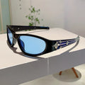 Polycarbonate sunglasses with special-shaped mirror lenses in multiple colour frame options.