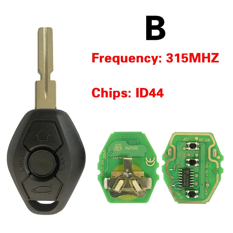 BMW EWS 3 button remote key replacement with ID44 chip and HU58 blade for 1998-2005 models