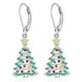 Women's copper Christmas tree earrings with white gold colour finish and star-shaped pendant design