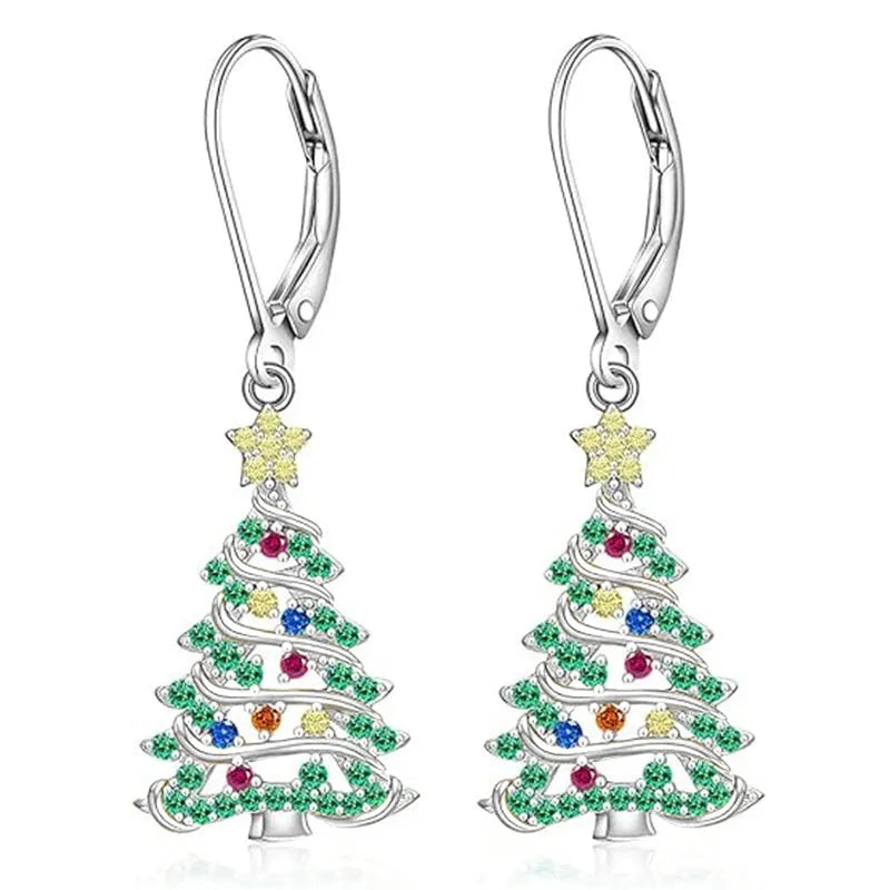 Women's copper Christmas tree earrings with white gold colour finish and star-shaped pendant design