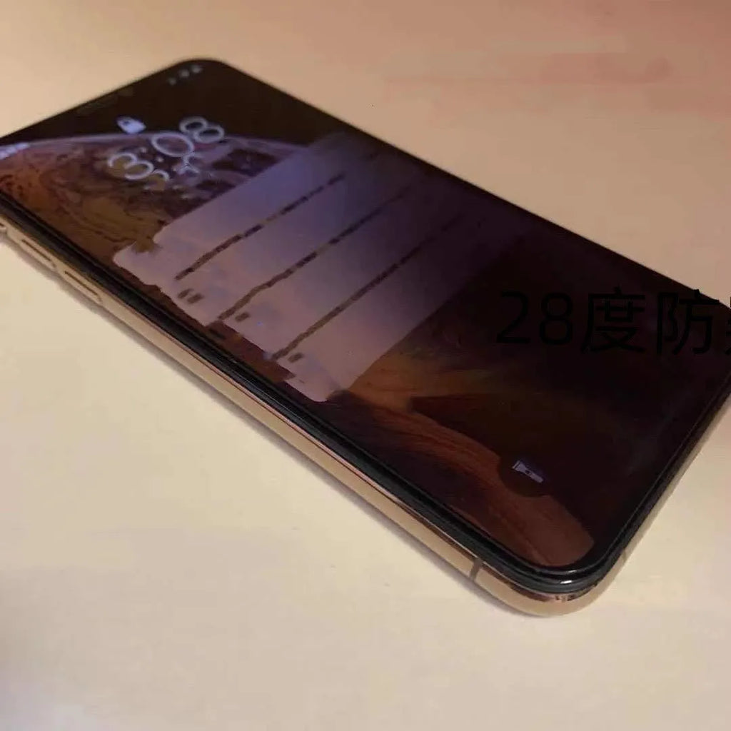 Full screen tempered glass anti peeping privacy film for iPhone on a table.