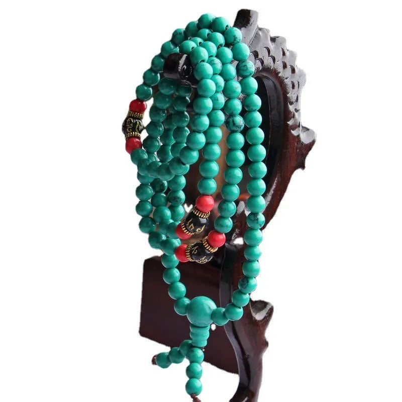 108 beads turquoise meditation bracelet with 6mm synthetic stone powder round beads