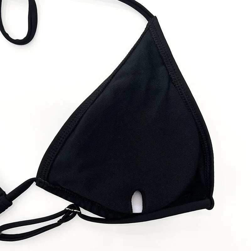 Black mesh women's four-piece bikini swimsuit set with long sleeves