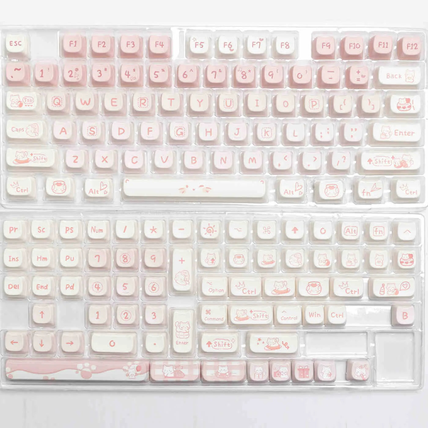 Full set of PBT dye-sublimated key caps for mechanical keyboard, showing vibrant colours and over 98 keys.