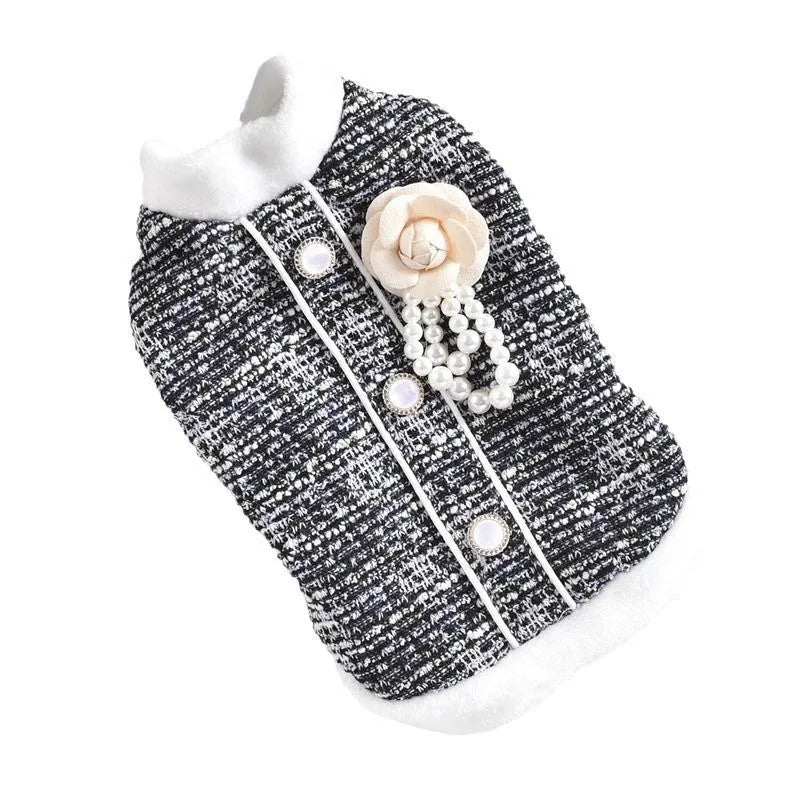 Black PU jacket on sausage-shaped cat with size range XS to 4XL