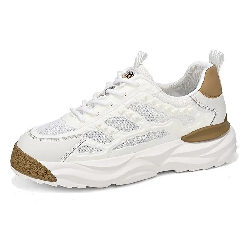 Men's solid colour breathable mesh shoes with round toe design in black and white options