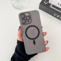 Ice Mist coloured ultra-thin magnetic frosted phone case for iPhone, shown on a phone.