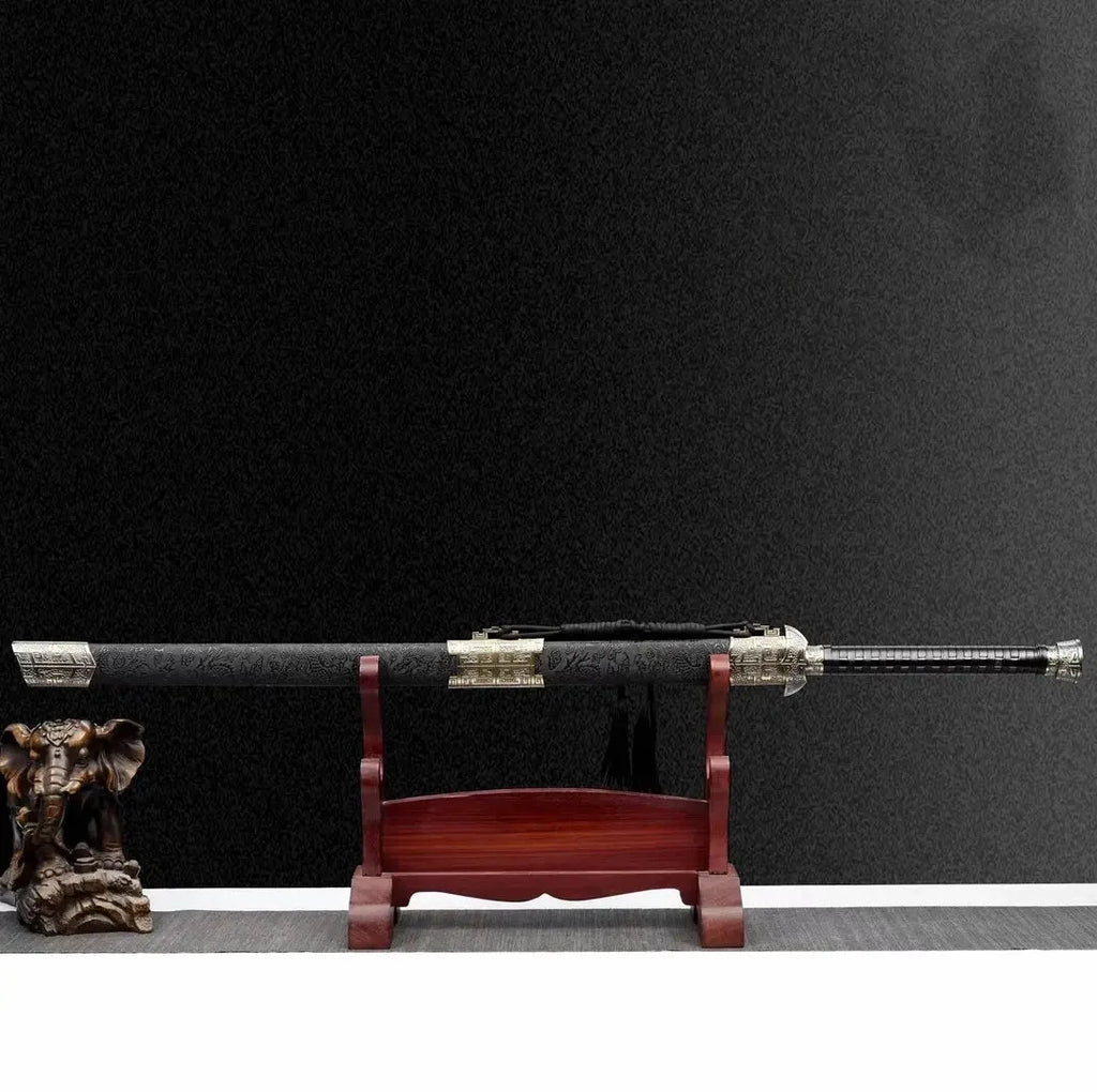 Tianwen Tang Heng Tang Dynasty horizontal sword, 108cm, high manganese steel blade, unsharpened, with wood leather scabbard.