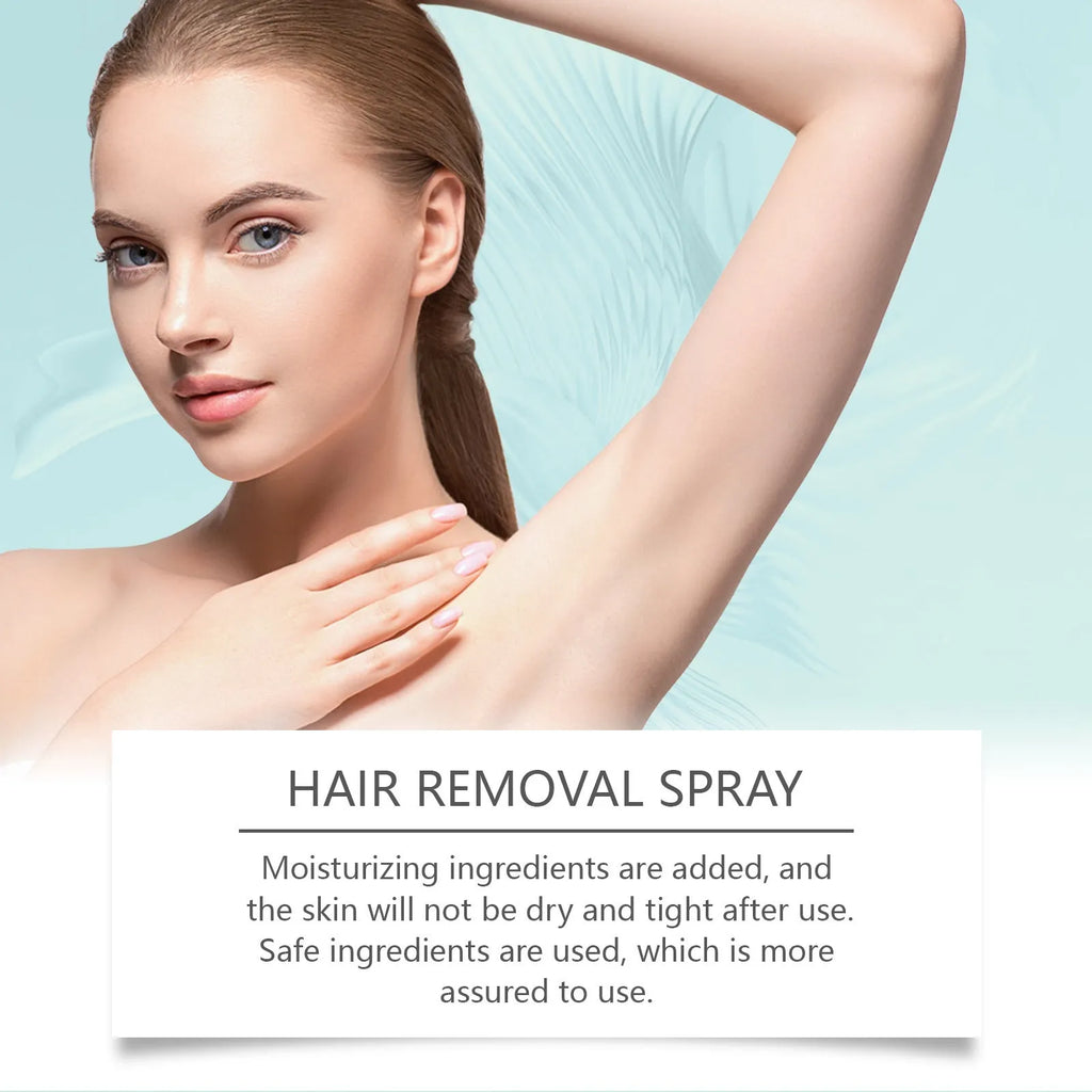30ml bottle of moisturising hair removal spray with hyaluronic acid and aloe extract.