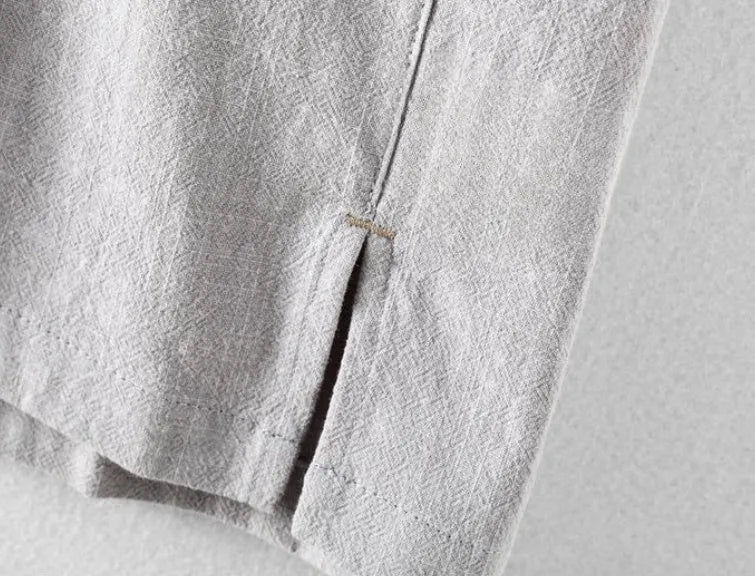 Men's loose fit cotton linen casual shirt in solid colours with button front