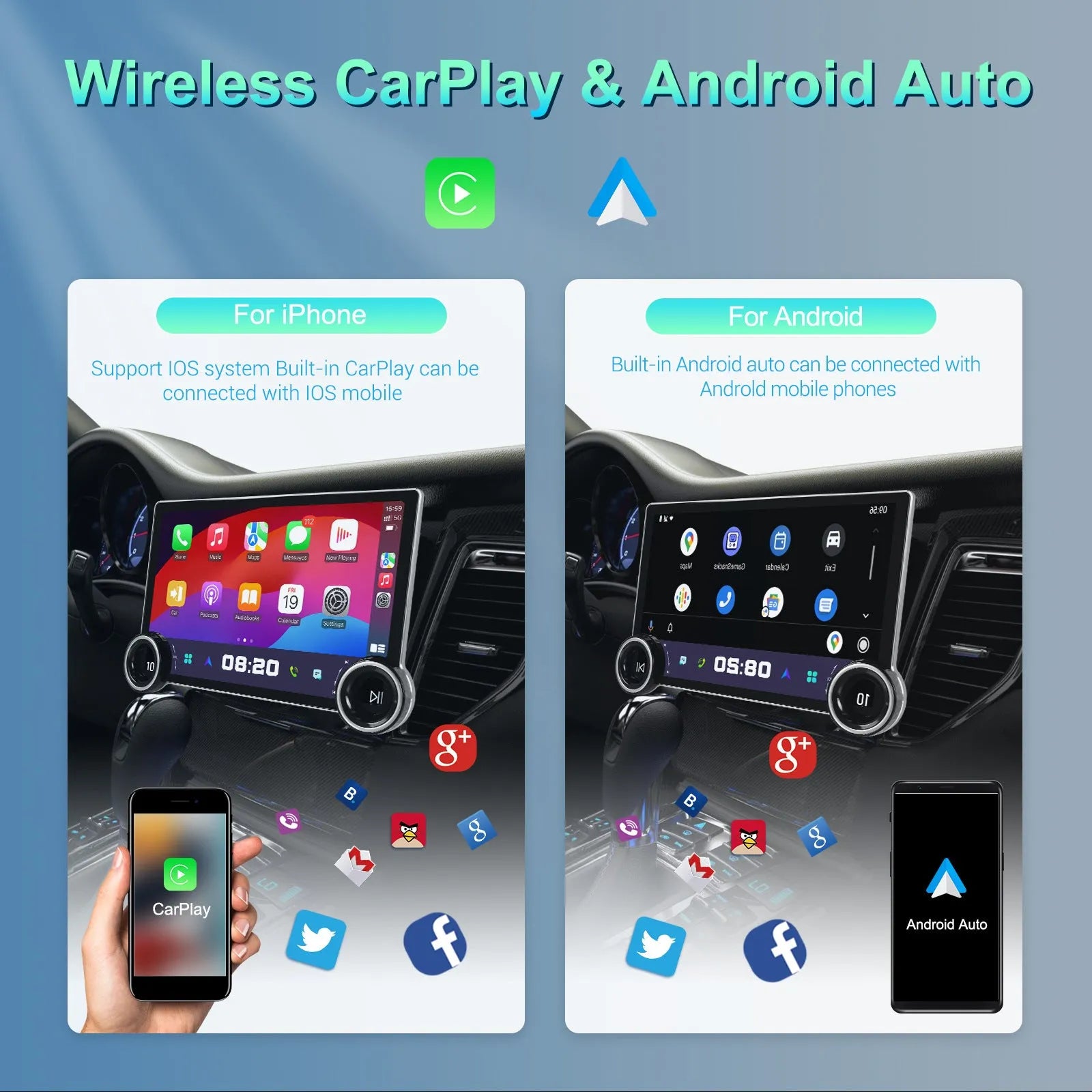 11.8-inch Android car multimedia player touchscreen with dual control knobs