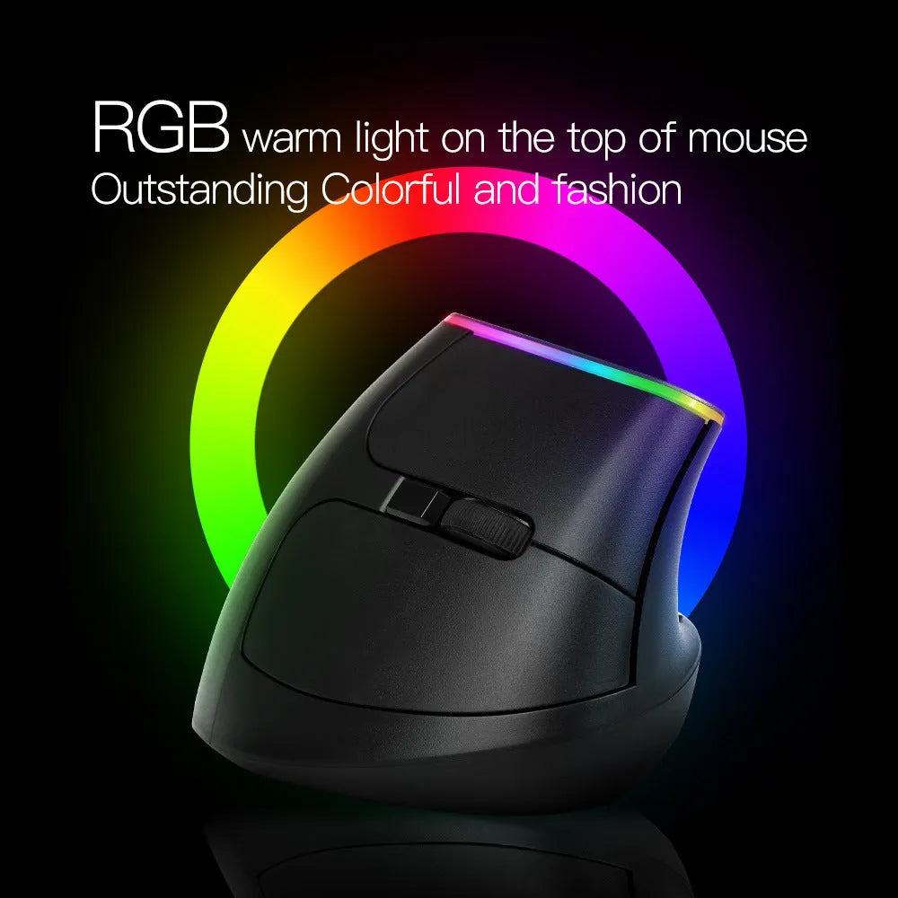 M618C black and white vertical ergonomic wireless mouse with RGB lighting and six buttons shown from the side.