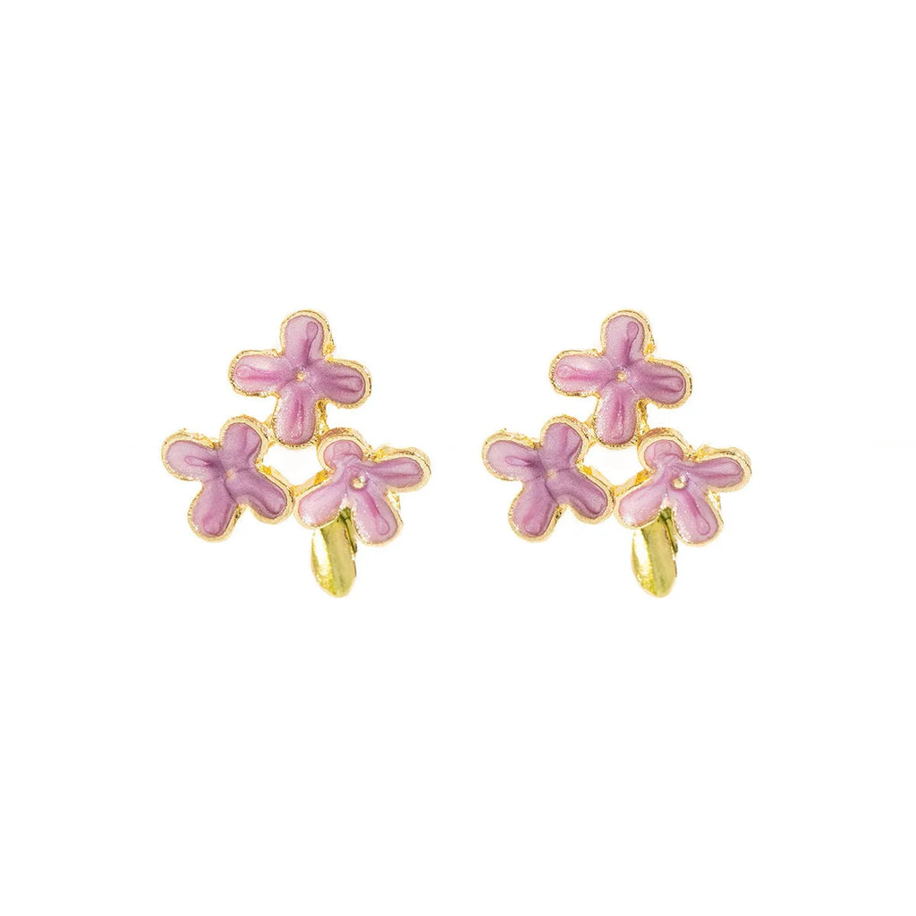 Silver Needle Mori flower stud earrings in zinc alloy with electroplated finish, colour E39741, on white background