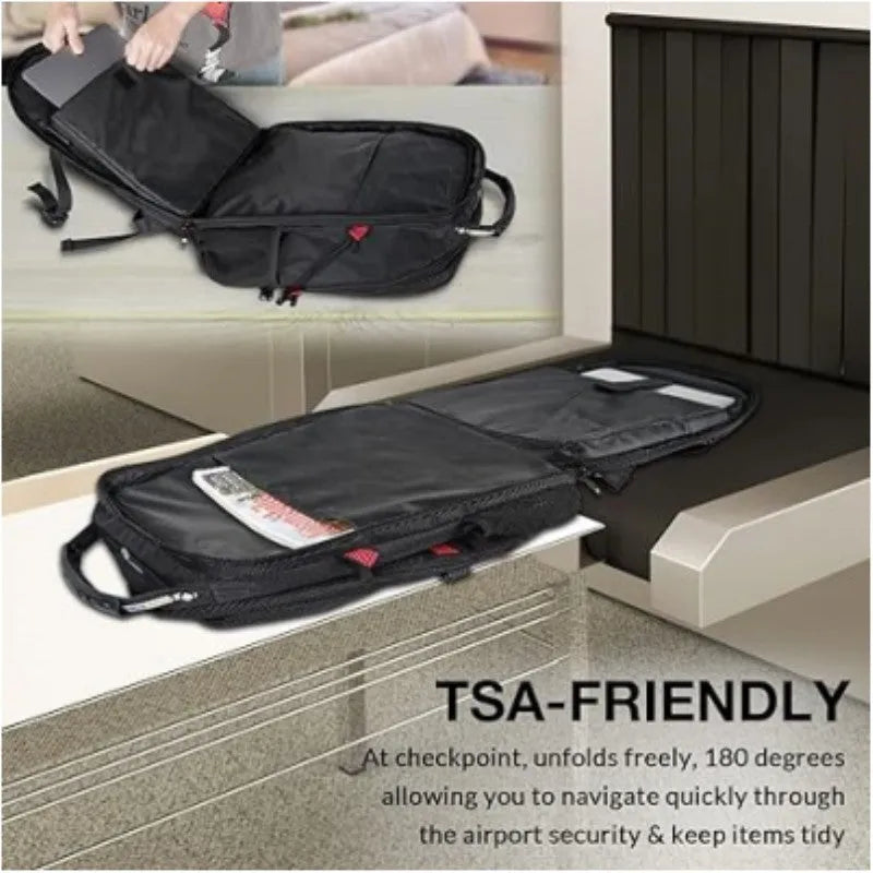 Large black USB charging backpack with curved shoulder straps and waterproof Oxford cloth material