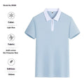 Short sleeve polo shirt with a zipper and lapel front in a solid colour, showing loose fit.