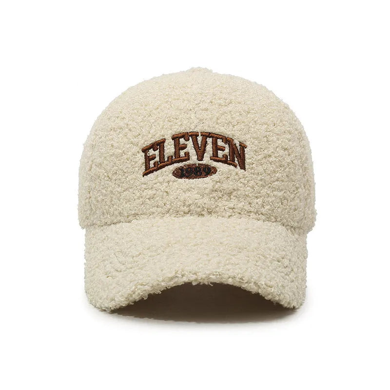 Winter lambskin baseball cap with adjustable strap in seven colour options