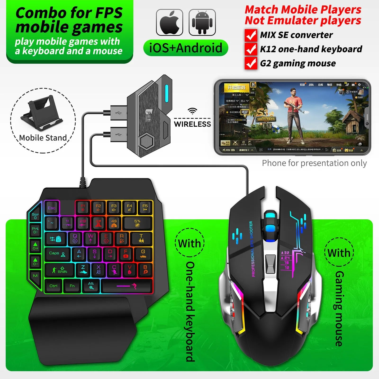 Gamwing Jiaying MIX series USB keyboard and mouse converter in official configuration suit.