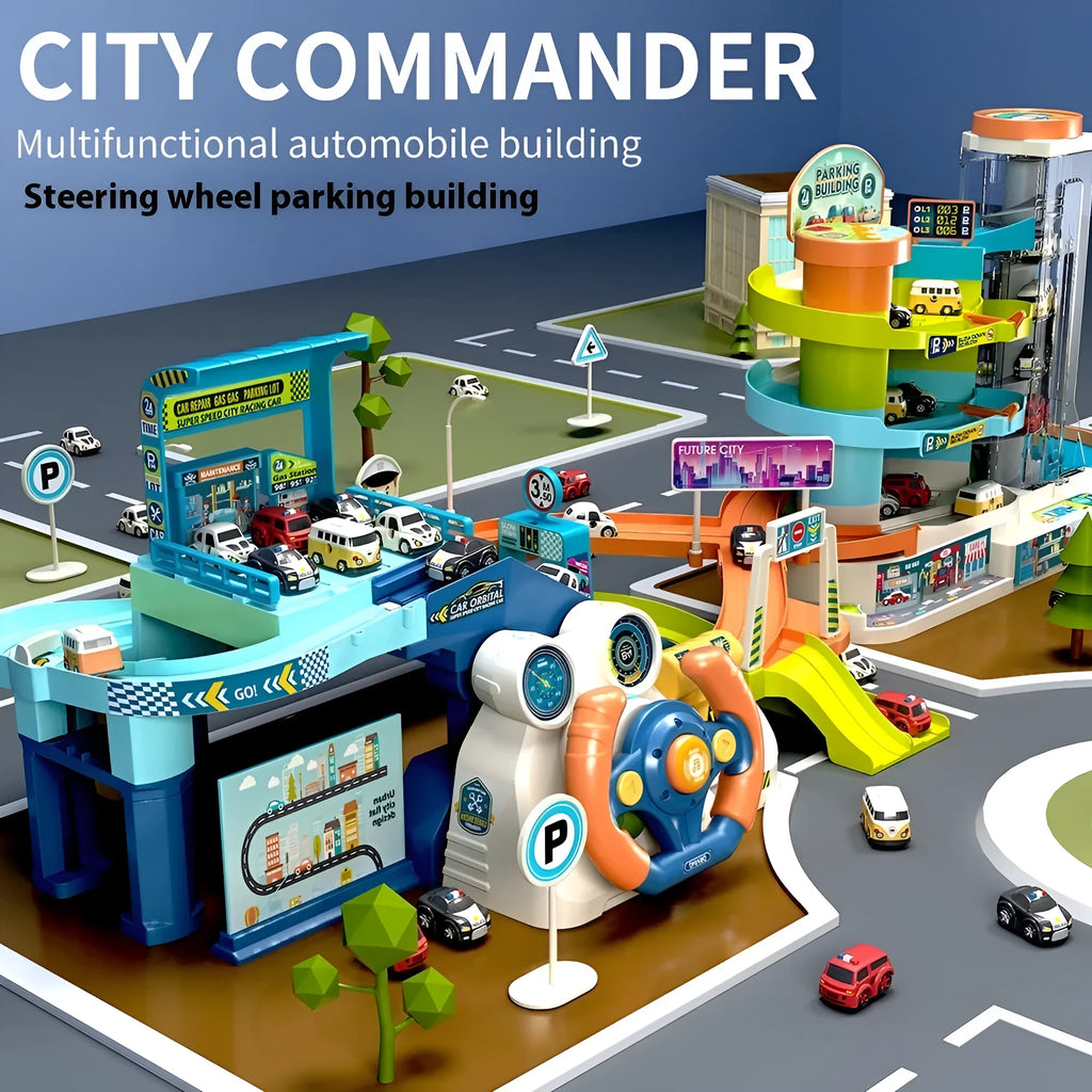 Children's Adventure Steering Wheel Car Building Parking Lot Intelligence Brain Rail Car with electric manual dual mode plastic construction urban traffic rail