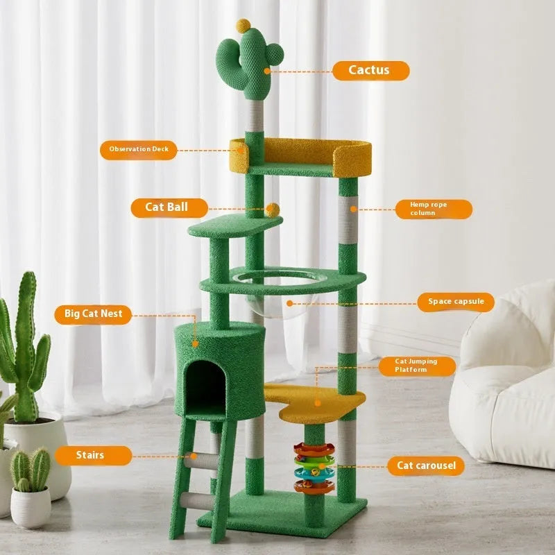 Large cactus cat climbing frame made from density plate in pastoral style with two size options