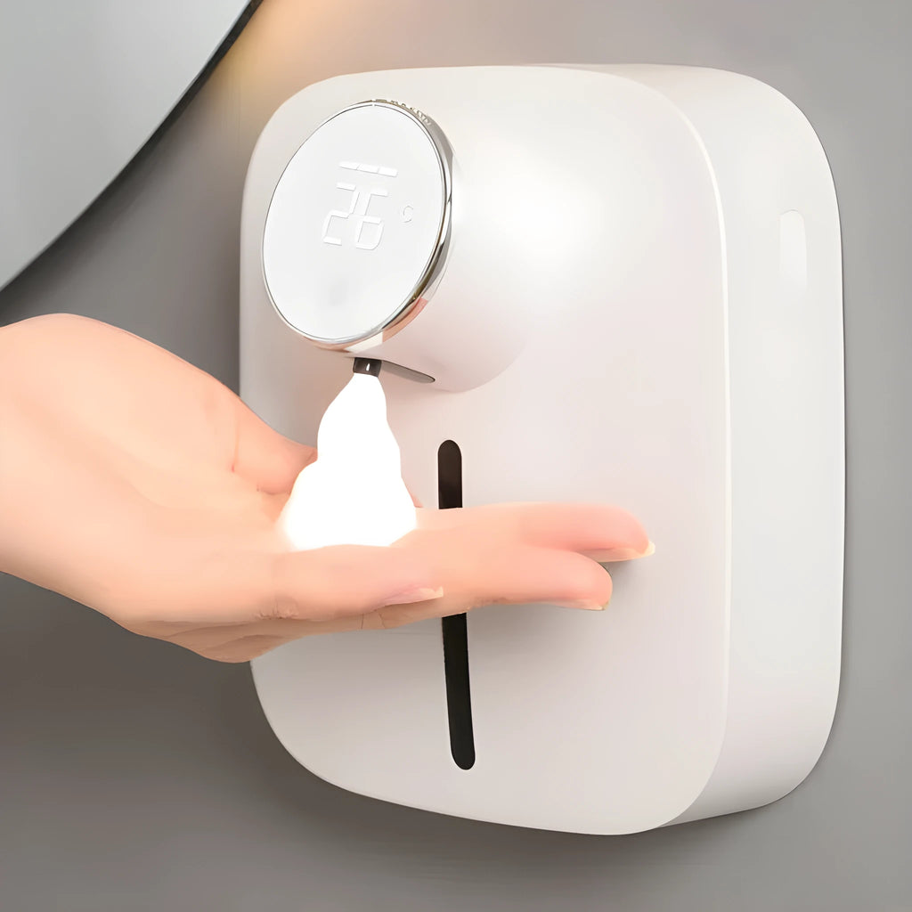 Wall mounted smart sensor soap dispenser with 320mL tank, rechargeable battery, and induction operation