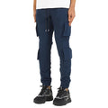 Men's stretch nylon ankle banded slacks in black, side view, plain colour design
