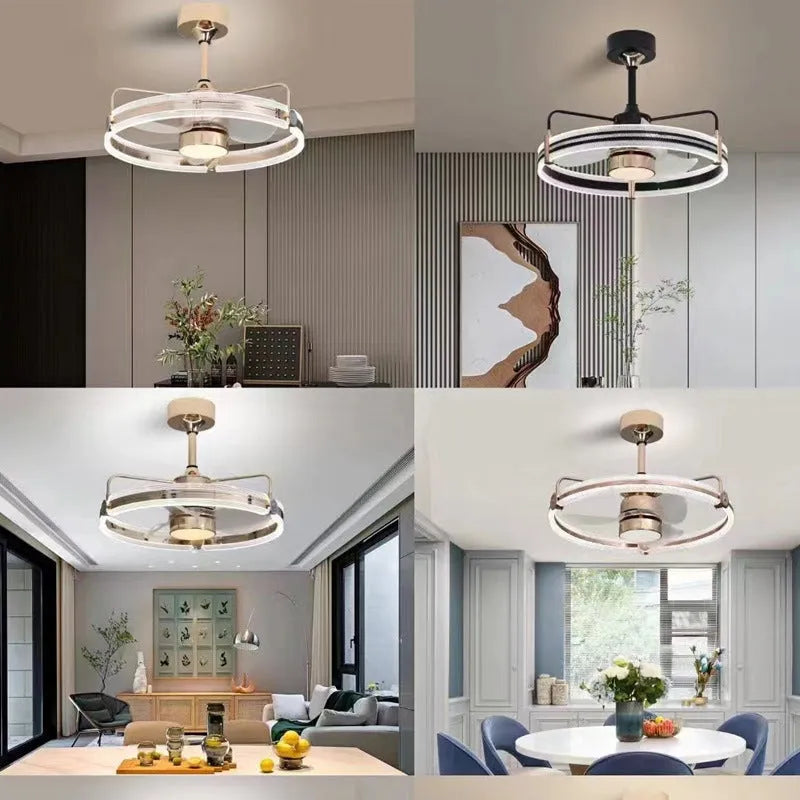60cm diameter ceiling fan light with remote control showing black and gold finish options