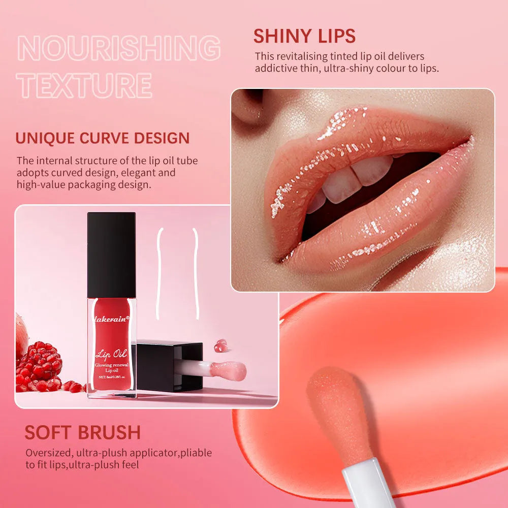 Glow Lip Gloss tube in one of seven shades: coral, clear, honey, jam, pink, red, or rose.