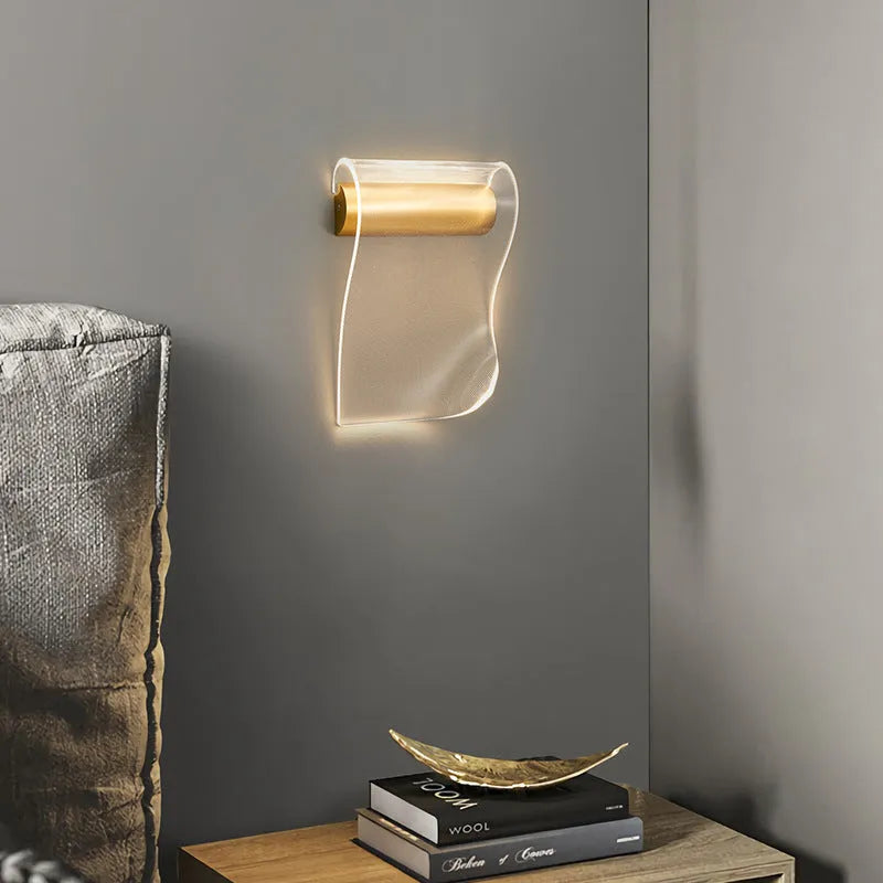 Simple modern wall lamp with acrylic shade and iron body in left bend style