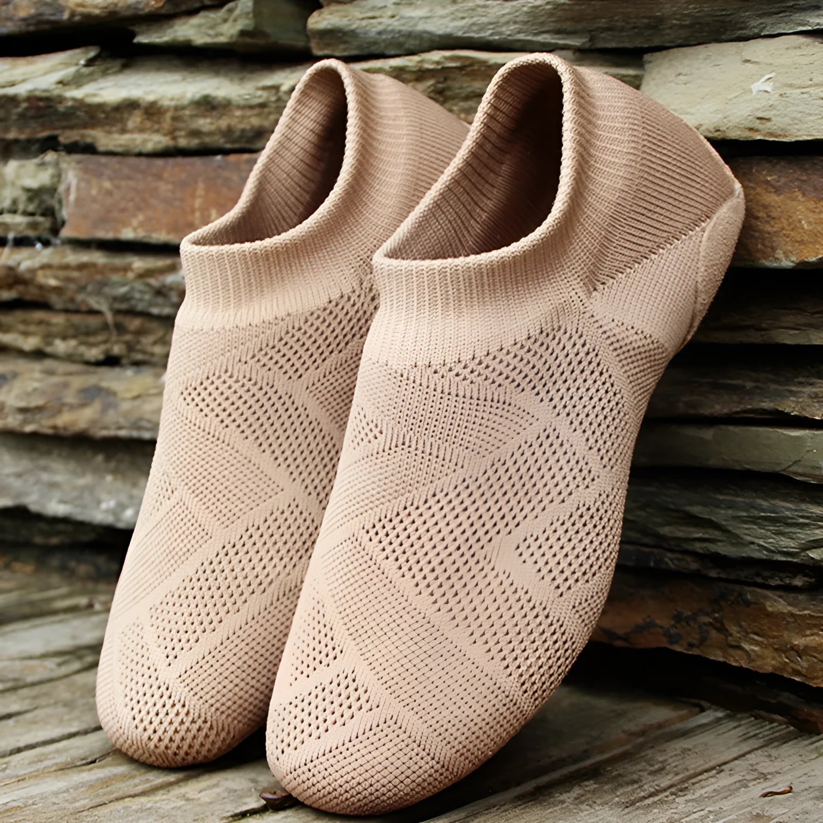 Camel coloured Latin dance shoes with cotton and mesh uppers and leather soles