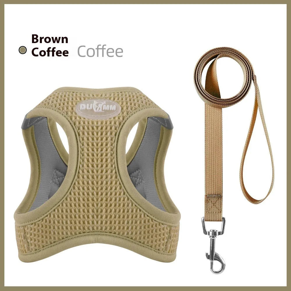Brown waffle-texture cloth cat harness chest strap with adjustable sizing
