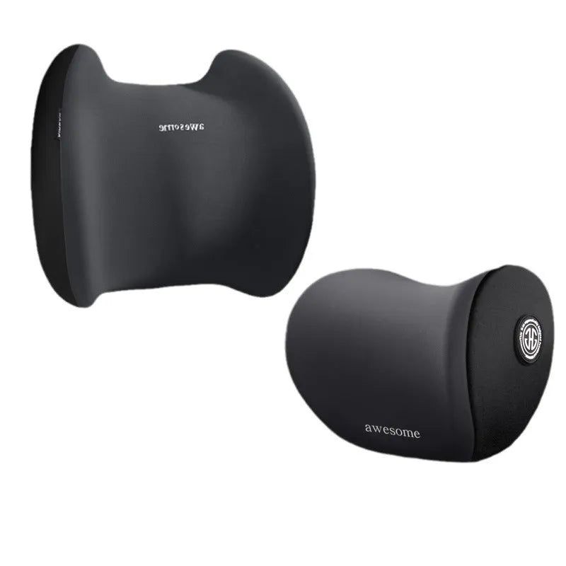 Car memory cotton pillow set showing headrest and lumbar support pillows in black blue ice silk colour