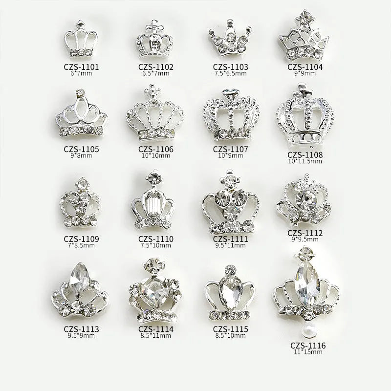 Square diamond-encrusted pearl crown nail decoration in alloy from Princess Series with glitter style