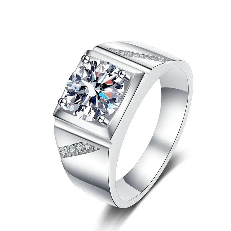 Men's large square diamond-inspired ring with an adjustable band in a gold metal finish