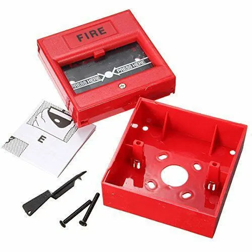 Red wired security break glass emergency fire alarm hand button with fireproof housing for 24VDC systems
