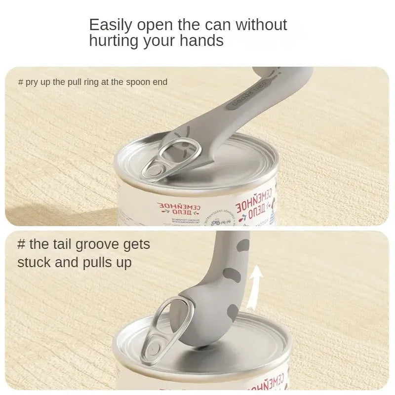 Silicone pet food can sealing lid and multifunctional spoon set in grey pink yellow colours