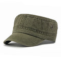 Cotton military flat top cap with adjustable strap in army green colour