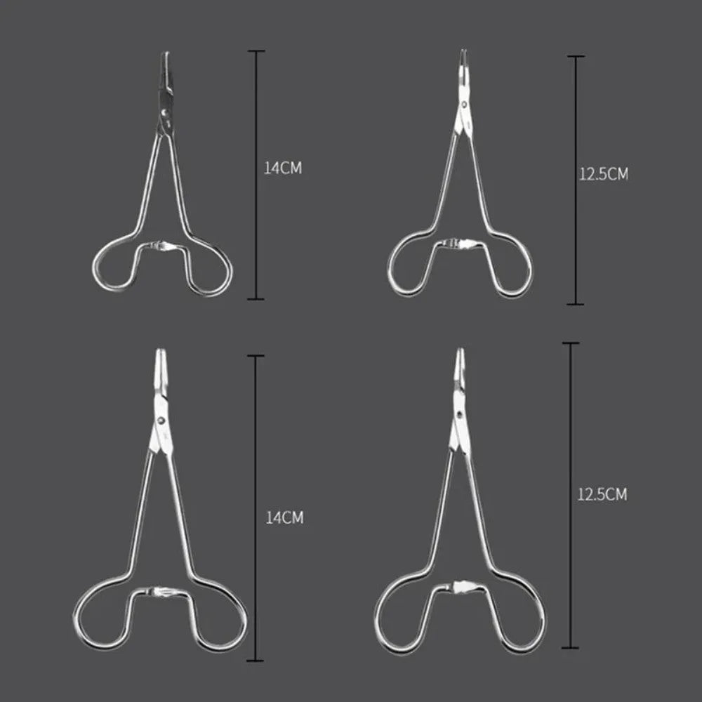 Silver stainless steel pet grooming tweezers with curved tip for ear cleaning and hair removal