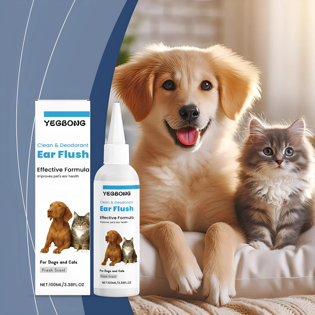 100 ml bottle of cat and dog ear cleaner for gentle earwax removal.