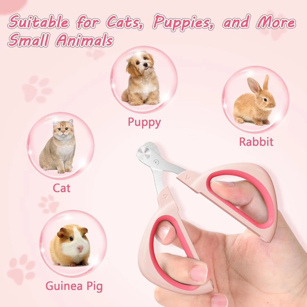 Cat nail clipper with positioning hole design and non-slip handle in blue or pink