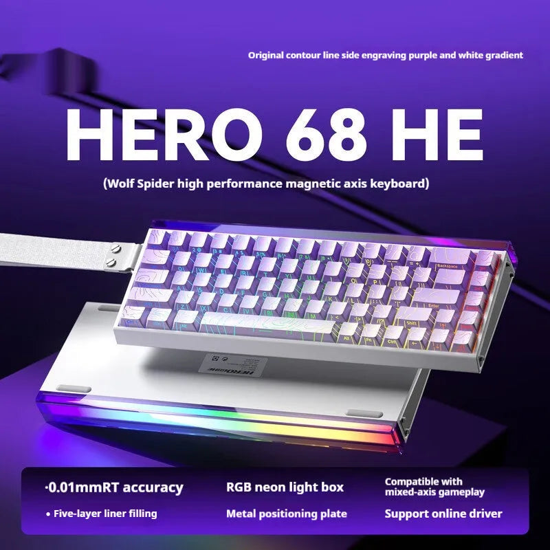 Magnetic axis mechanical keyboard with RGB backlighting showing engraved design options
