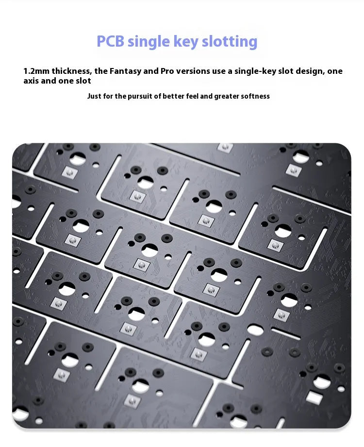 Wireless mechanical keyboard with side-carved PBT keycaps in blue white purple colour, three-mode connectivity, 327x136x40mm